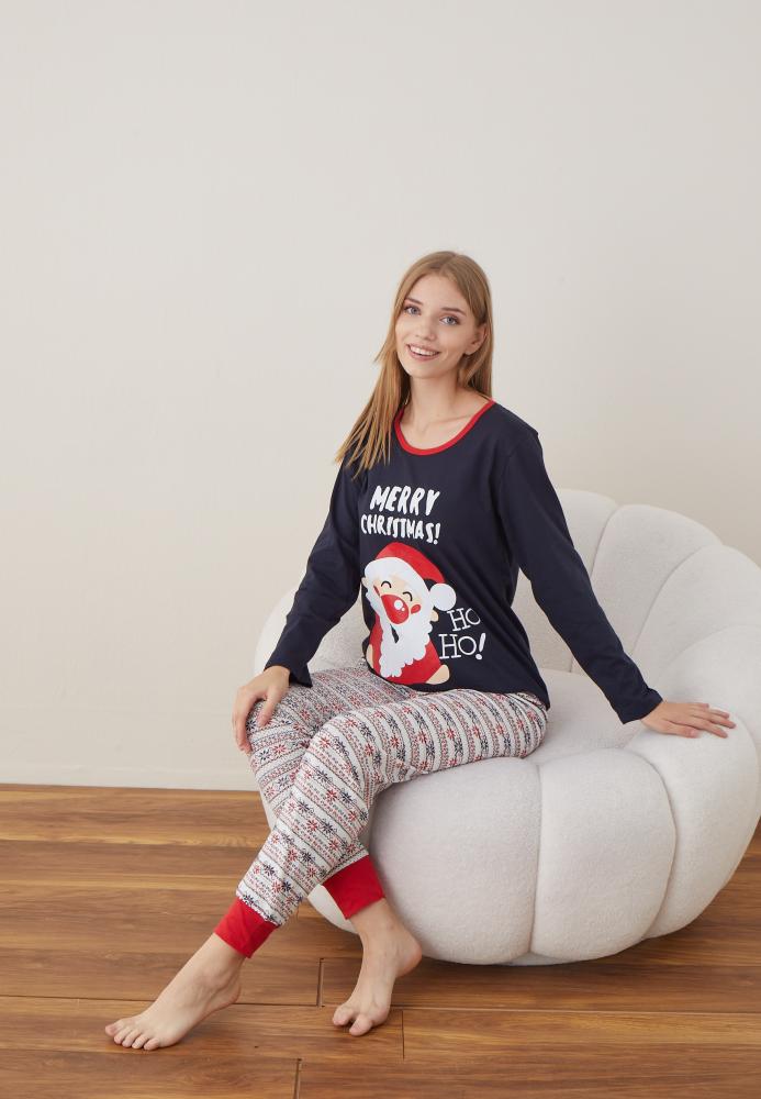 Pijama Dama Craciun " MERRY CHRISTMAS" ,maneca lunga ,pantaloni lungi,Engros